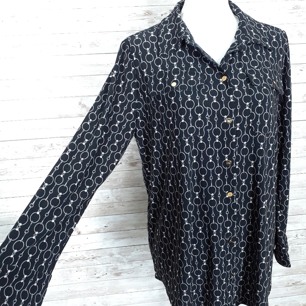 Ralph Lauren Blouse 1X Button Down Top Chainlink 788 - Picture 2 of 6